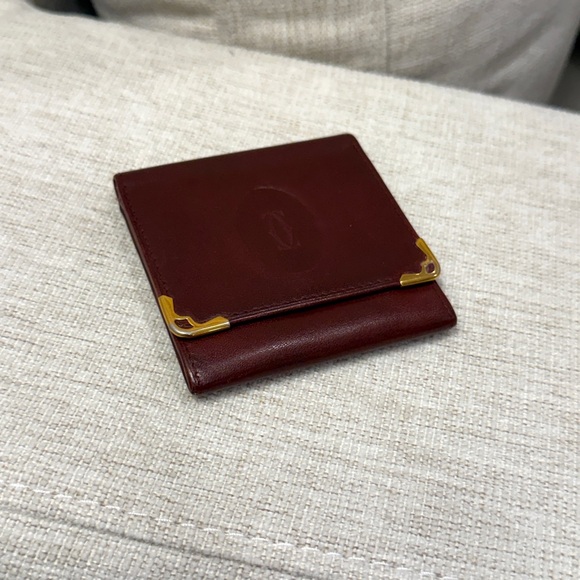 CARTIER Burgundy Leather Coin Wallet with Gold Accents - Picture 7 of 7
